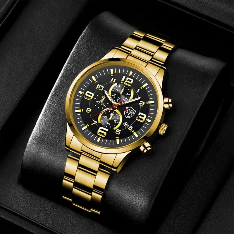 Men's Luxury Stainless Steel Quartz Sports Watch with Luminous Hands and Calendar