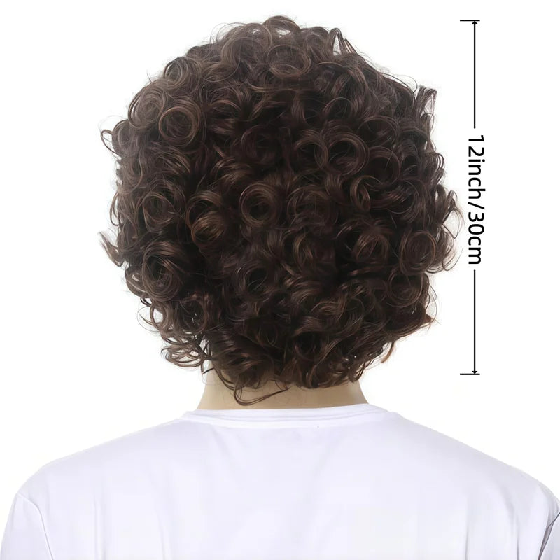Brown Curly Short African-Style Wig for Men - California Style Role-Play Costume