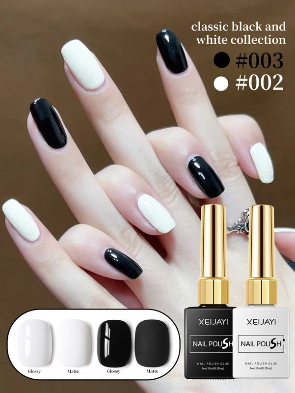 Black and White Gel Nail Polish Set - Long-Lasting & Removable 15ml 2 Pack for Beginners