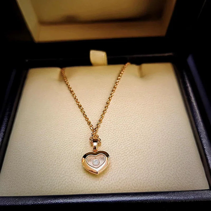 Sterling Silver Necklace Heart Pendant with Zirconia for Women - Multiple Colors