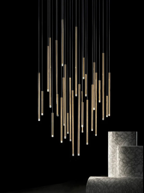 Modern LED Staircase Chandelier with Gold Column for Elegant Living Spaces