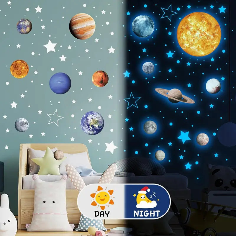757PCS Glow in The Dark Planet Wall Stickers for Kids Bedroom Ceiling Decor