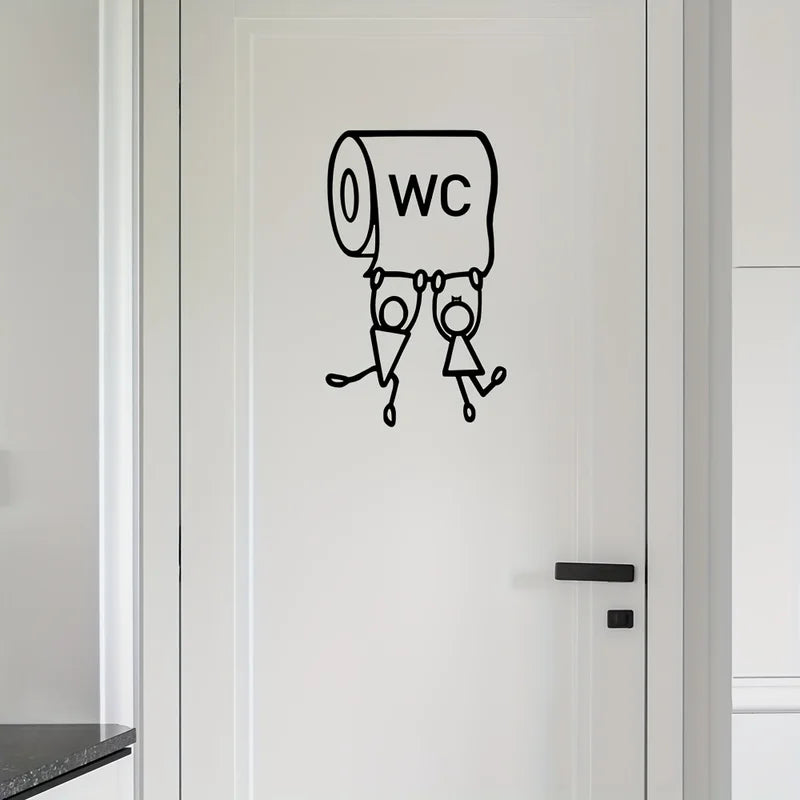 Humorous Toilet Wall Sticker - Easy Bathroom Decor with Herringbone Pattern