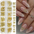 Golden Bow Nail Art Charms Set - 12 Alloy Nail Jewelry Decorations