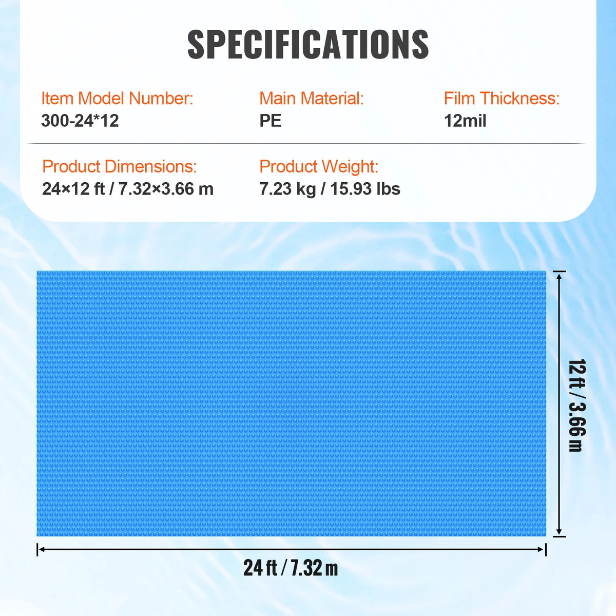 Rectangular Solar Pool Cover - Insulation & Water Evaporation Reduction, 12 Mil Thickness