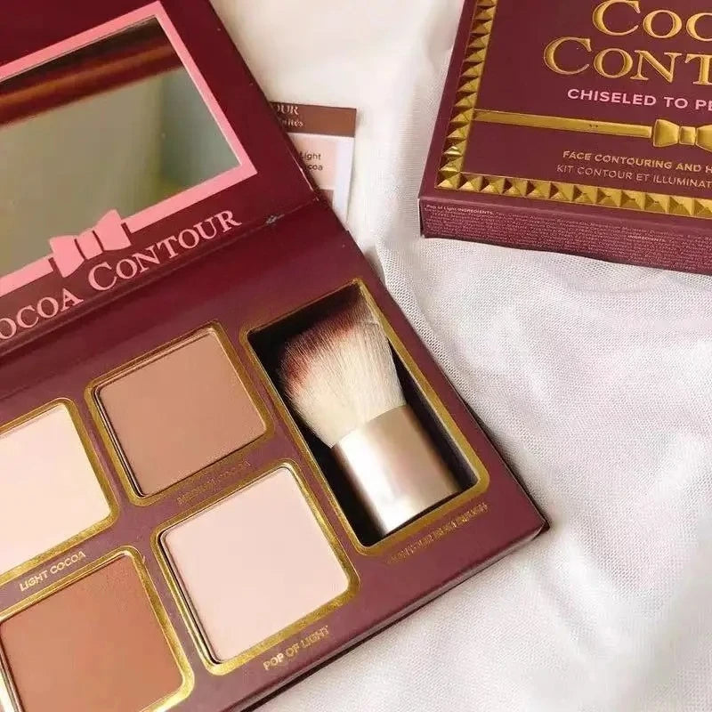 4-Color Makeup Powder Contour Kit with Brush - Face Contouring Set