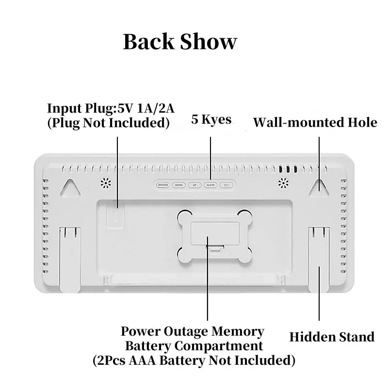 Digital Wall Clock with 7-Color Mood Light, Dual Alarm, Temperature & Humidity Display
