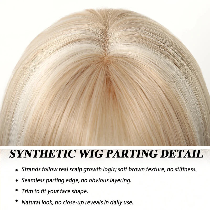Blonde Synthetic Wig for Women Medium Length Straight with Bangs - Heat Resistant & Natural Look