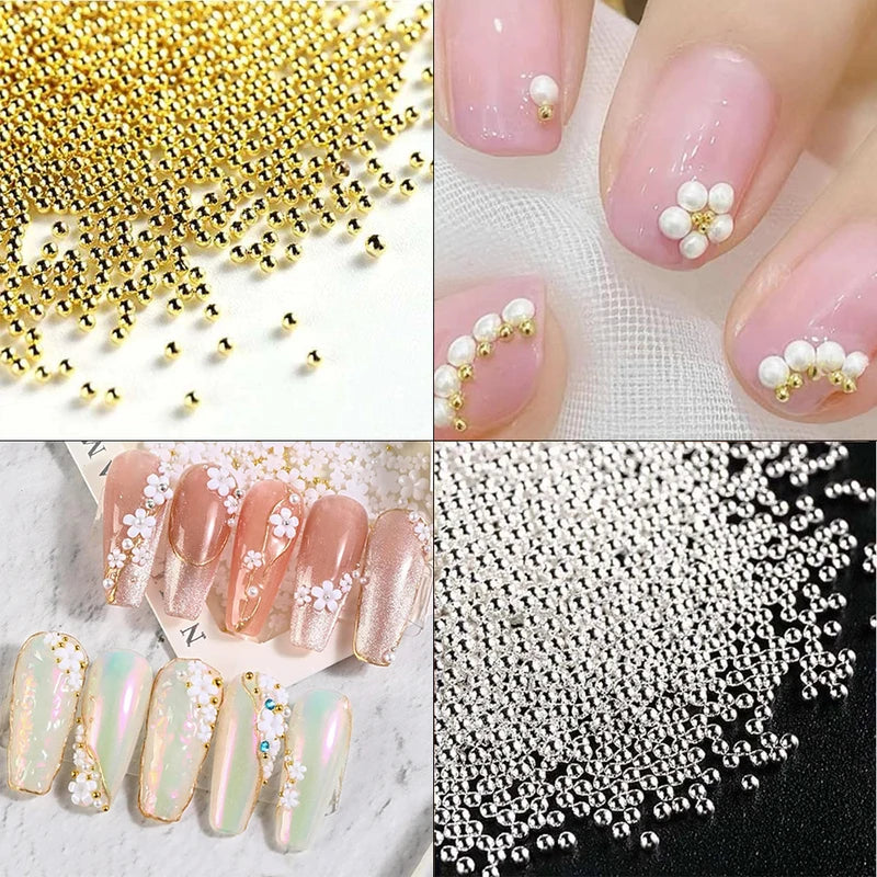 Mini Caviar Beads Nail Art Decorations Metal Micro Ball Set - Gold & Silver