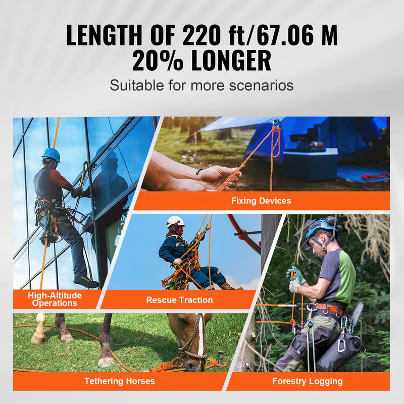 Heavy-Duty Dual-Weave Polyester Rope 220ft for Climbing, Rescue & Outdoor Use
