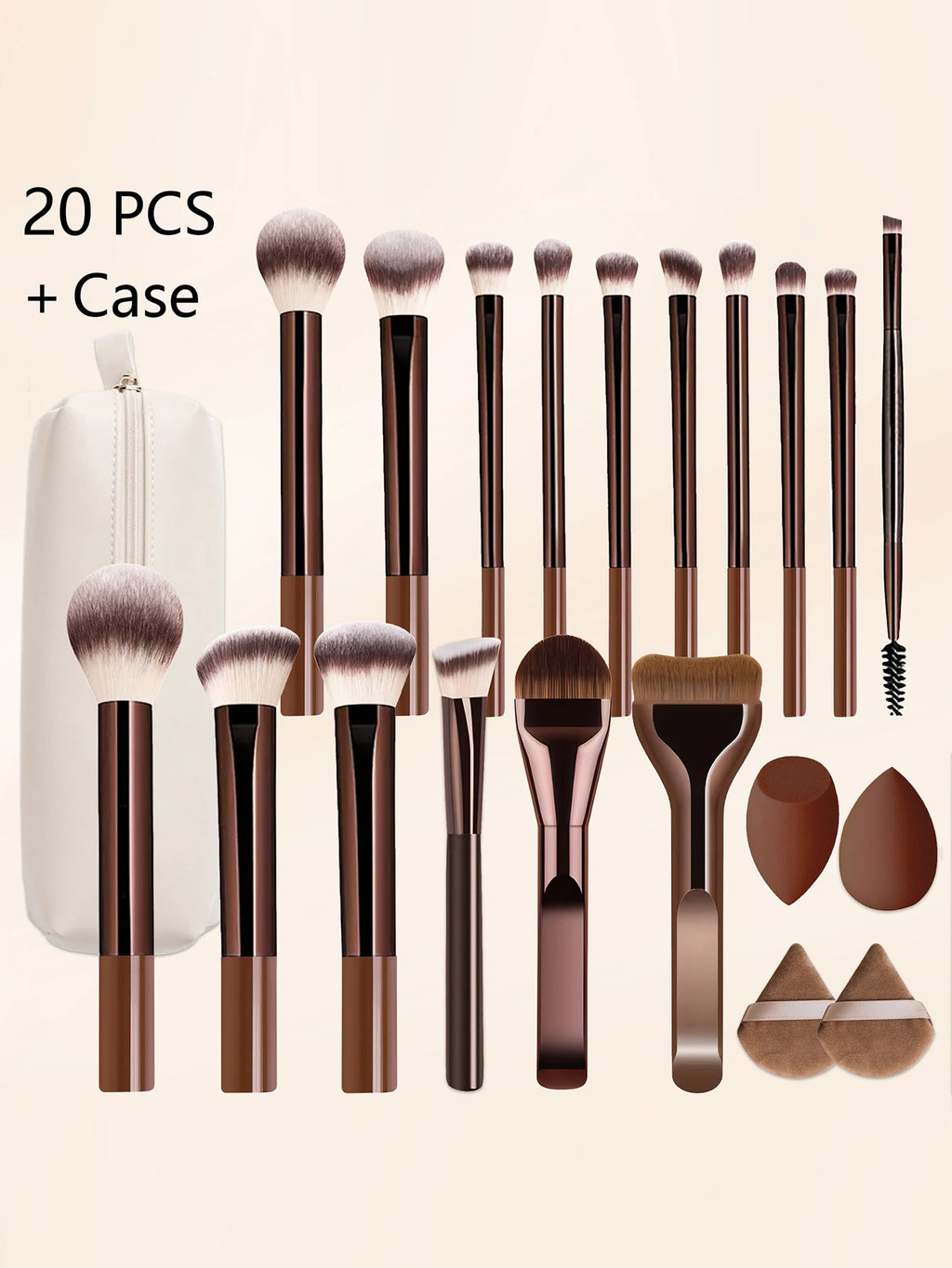 20-Piece Makeup Brush Set with Case - Soft Bristles, Cruelty-Free & Vegan