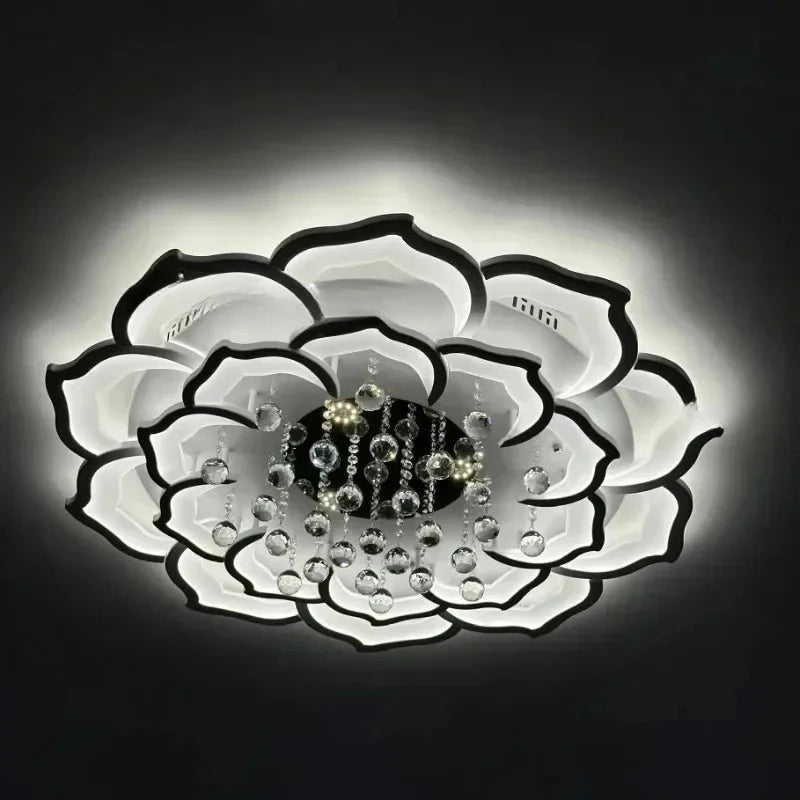 Modern Crystal Petal Ceiling Lamp - Dimmable LED Lighting for Living Room & Bedroom
