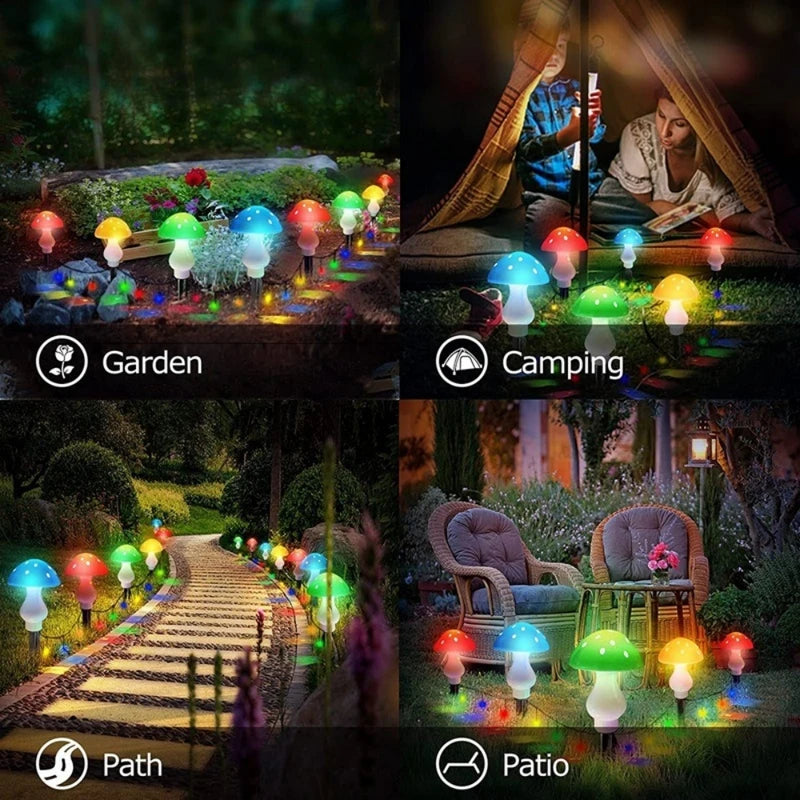 Solar Mushroom Garden Lights Outdoor Decor Stake String Lights Waterproof