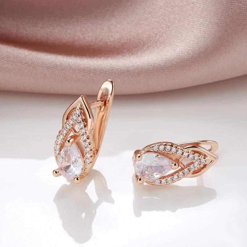 Elegant Long Drop Earrings with Zircon Stones in Rose Gold - Wedding & Bridal Jewelry