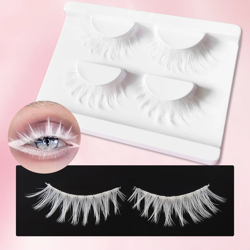 False Eyelashes 2 Pairs White Faux Mink Natural Look for Wedding & Cosplay