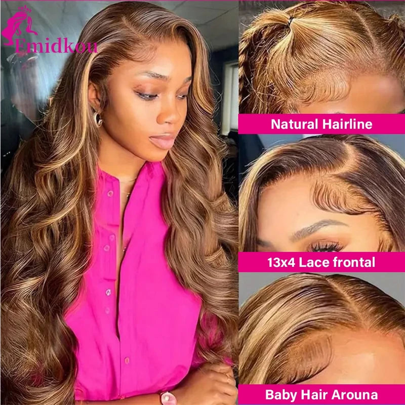 HD Lace Frontal Human Hair Wigs for Women - 4x13 Inches Body Wave, Glueless, Multiple Lengths & Colors