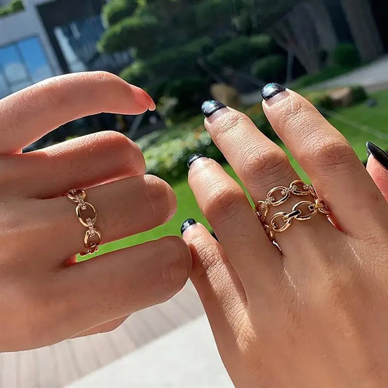 Women’s Chain Link Wedding Engagement Ring with CZ - Versatile Gold Color Jewelry