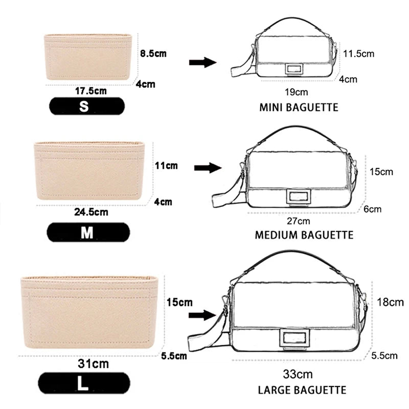 Felt Bag Organizer Insert for Handbags and Cosmetic Bags - Multi-Color
