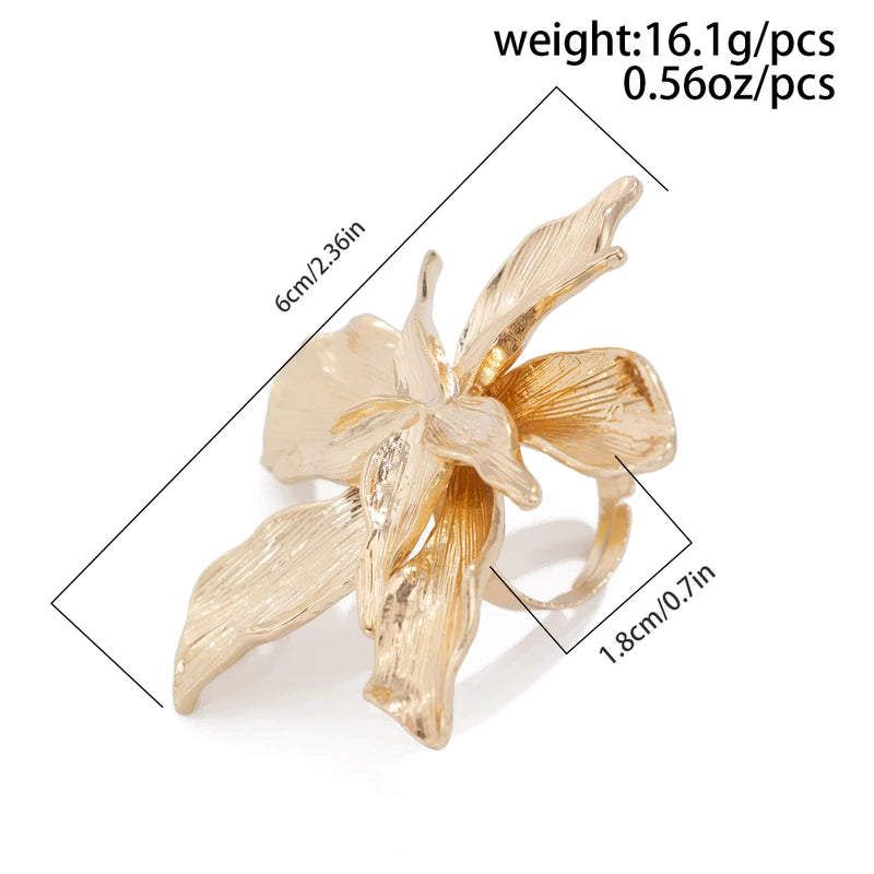 Exaggerated Large Petal Flower Ring for Women - Vintage Geometric Adjustable Jewelry