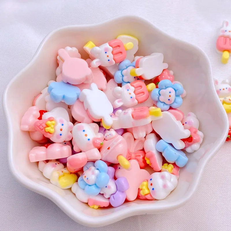 Mini Resin Rabbit Flatback Ornaments for Jewelry, Manicure & Hair Accessories - 20 Pack