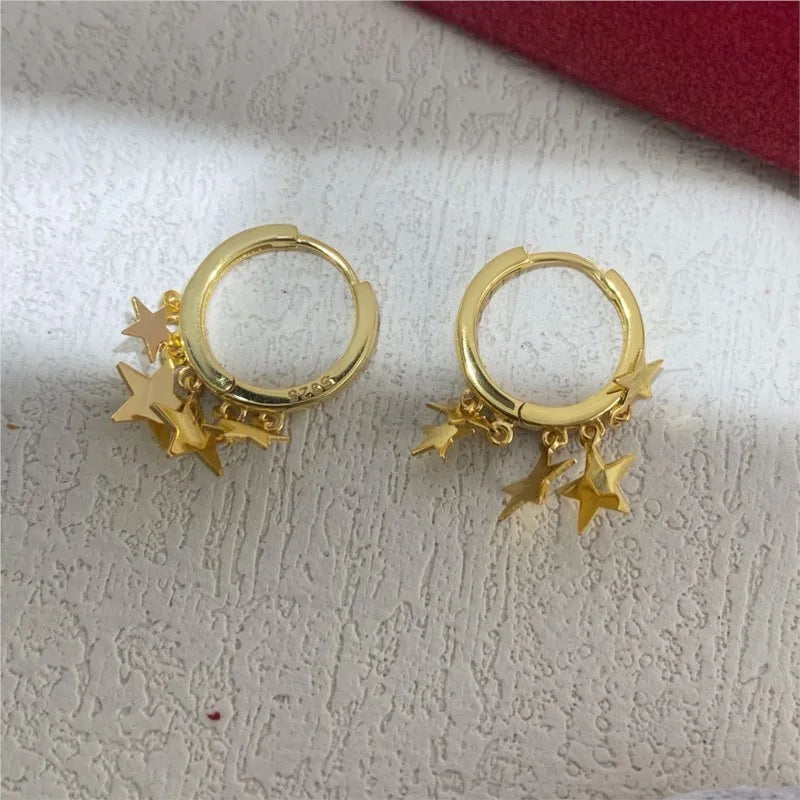 Gold-Plated Star Tassel Dangle Earrings for Women Vintage Jewelry Gift