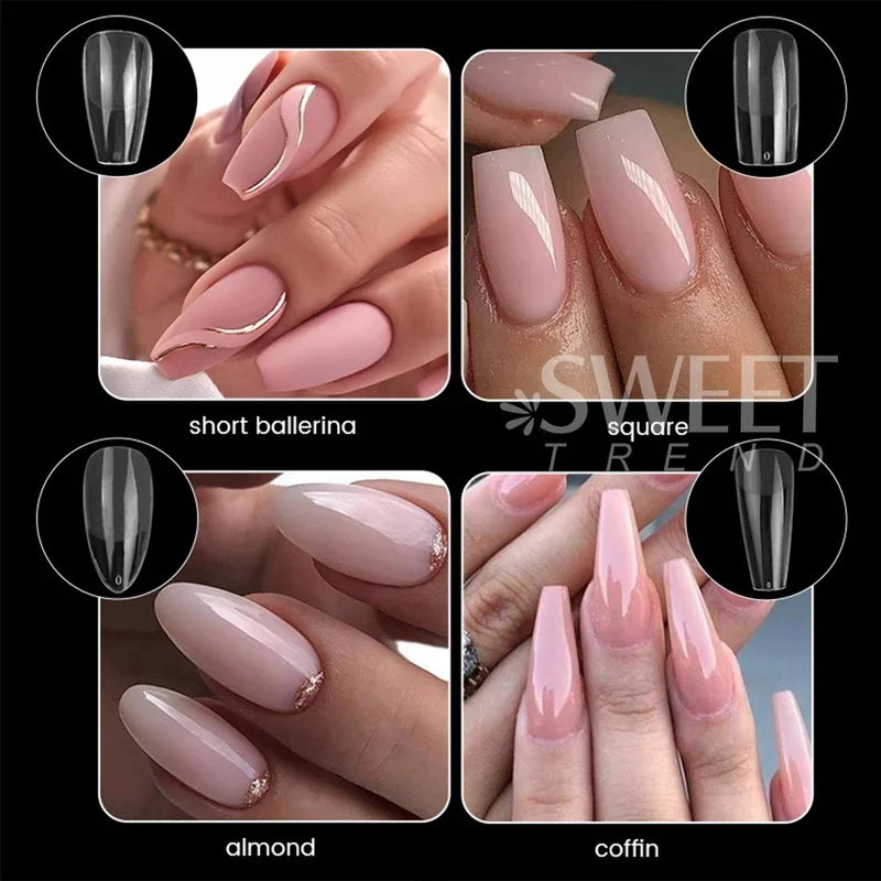550pcs Frosted Translucent Nail Tips Soft Almond Coffin Square False Nails Matte Press On Manicure