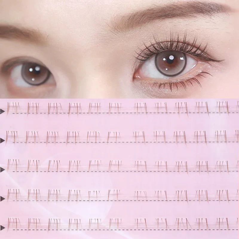 DIY Press-On No Glue Eyelash Extensions - 5 Rows Brown Natural Look 60pcs