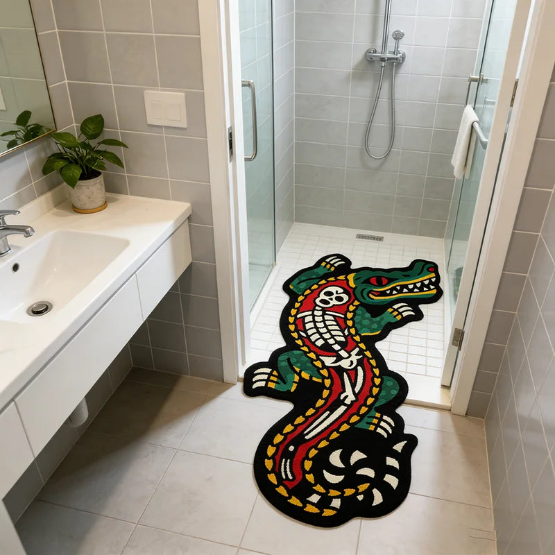 Retro Crocodile Skull Rug - Irregular-Shaped Carpet for Living Room & Bedroom Decor