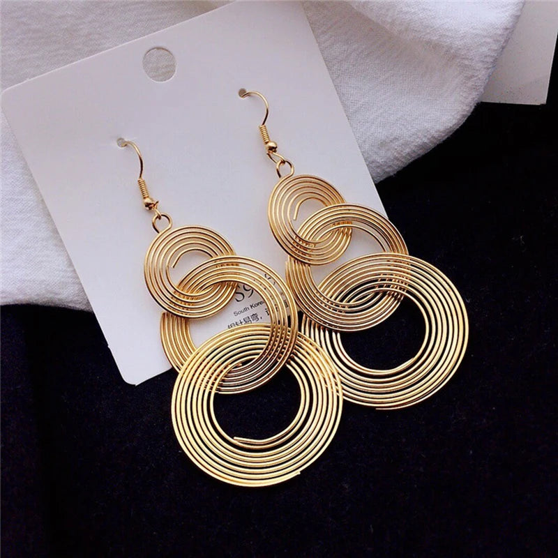 European Statement Drop Earrings for Women Party Jewelry Long Geometric Circle Dangle