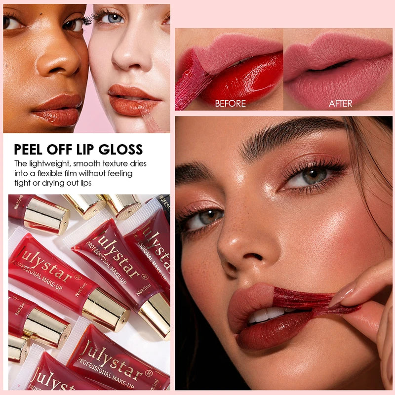 Long-Lasting Waterproof Lip Gloss with Peel Off Mask - 6 Colors