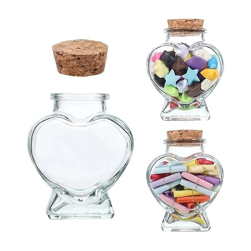 Mini Heart-Shaped Glass Bottle with Cork – DIY Wishing Message Jar