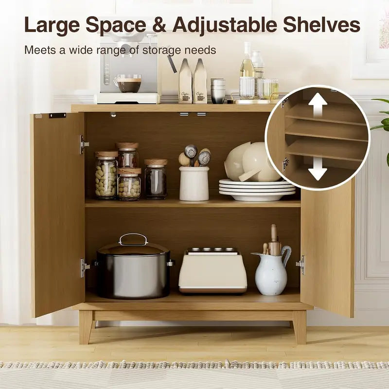 Modern Fluted Sideboard Buffet Cabinet with Adjustable Shelves and Storage