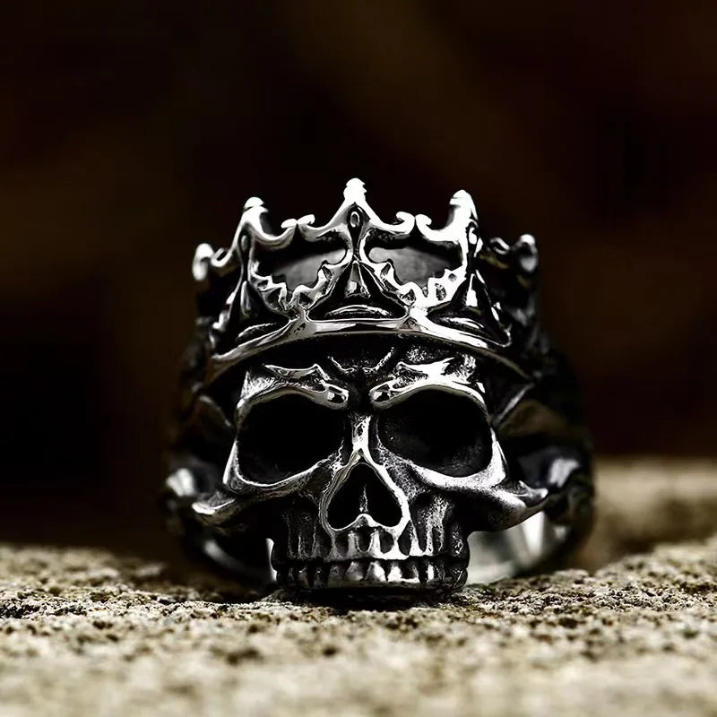 Retro Skull Ring for Men Silver Punk Gothic Rock Open Biker Jewelry Gift