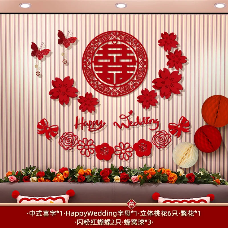 Chinese Wedding Wall Decoration Double Happiness Background Ornament Wedding Wall Stickers