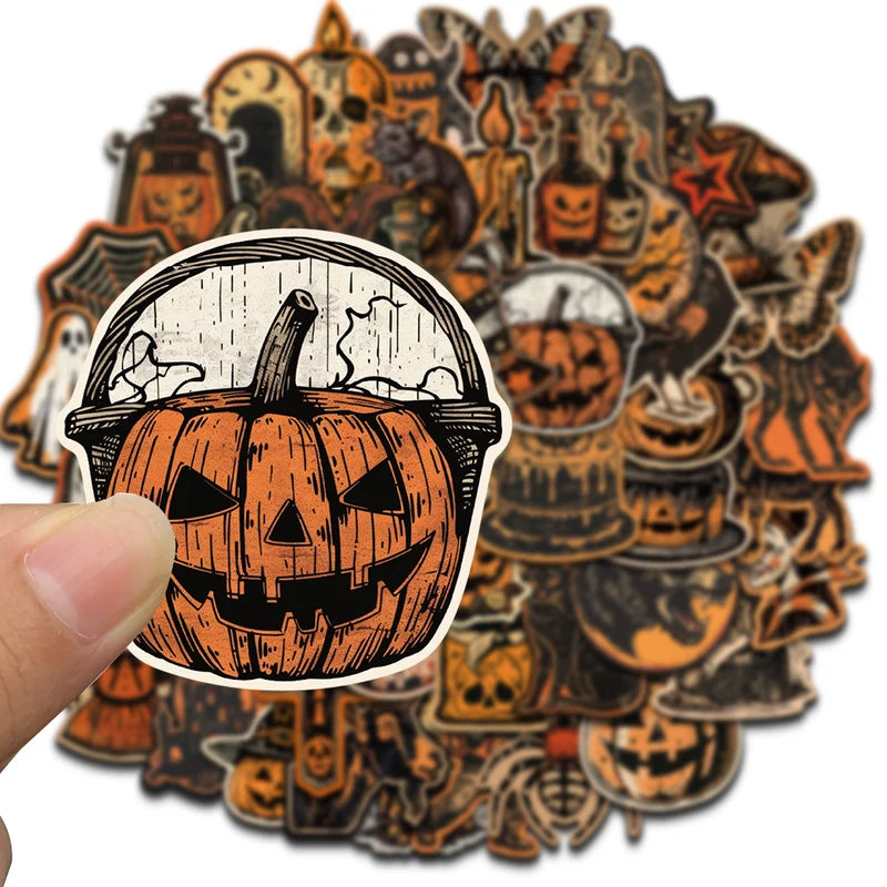 50/100PCS Halloween Stickers Terrifying Pumpkin Luggage Phone Laptop Wall Decor