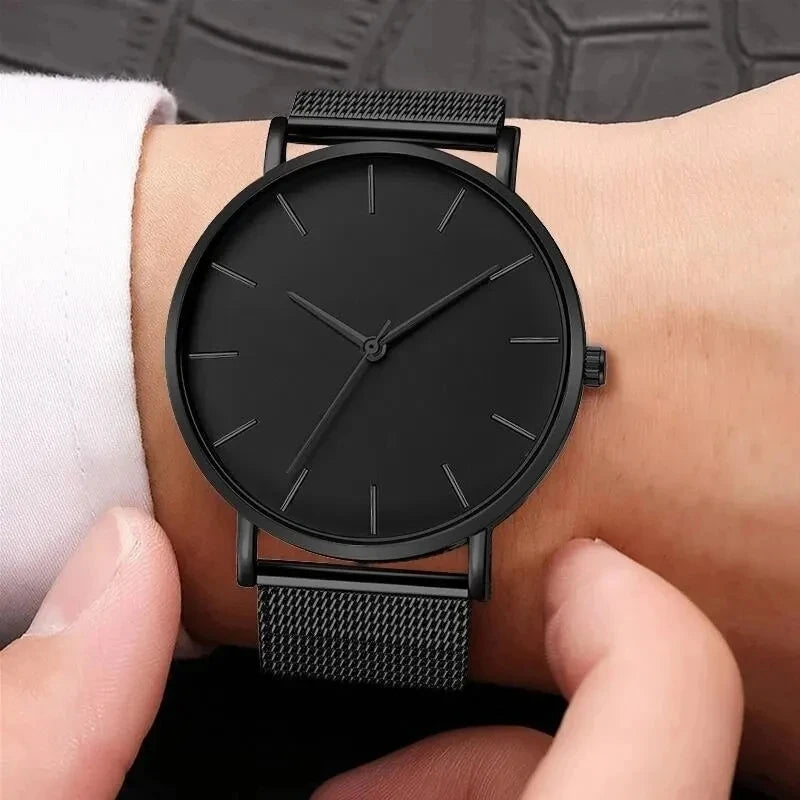Men's Quartz Wristwatch - Ultra Thin Black or Rose Stainless Steel Business Watch