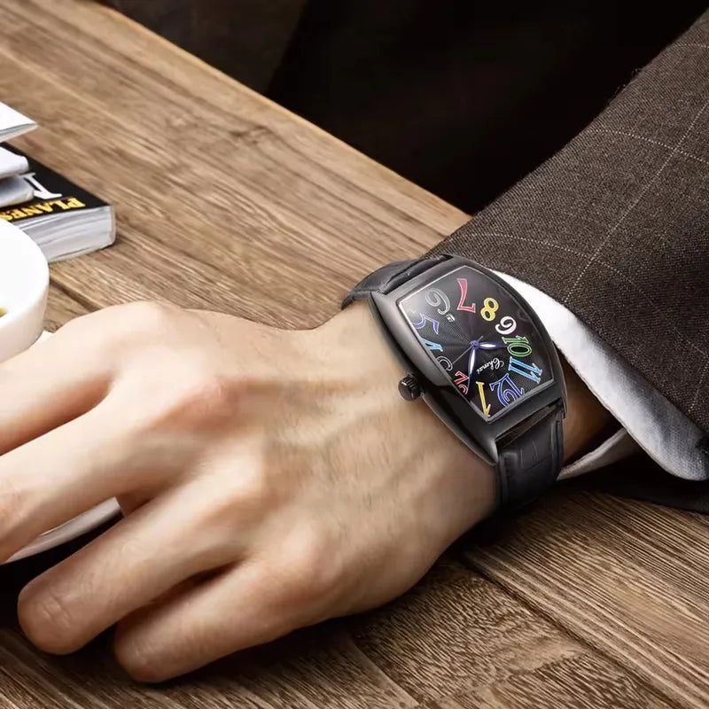 Men's Waterproof Quartz Watch with Leather Strap and Calendar - Multiple Colors