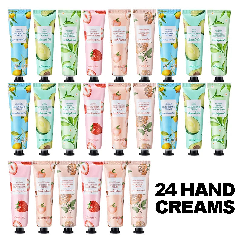 24PCS Hydrating Hand Cream Set with 6 Flavors - Nourishing & Moisturizing for Dry Hands