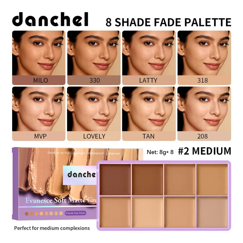 Full Coverage Matte Concealer Palette - 8 Shades, Waterproof & Long Lasting Face Makeup