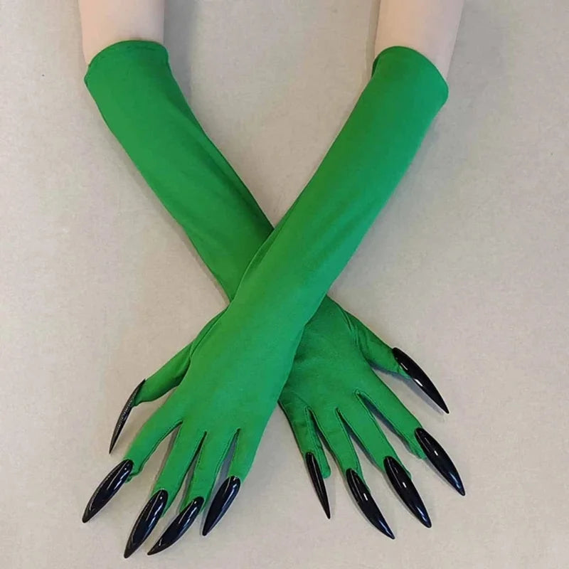 Gothic Long Nail Gloves for Stage Performance and Cosplay – Stretchy Spandex, Claw Design