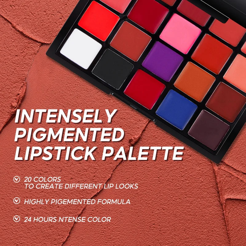 20 Colors Lipstick Palette Matte Velvet Lip Makeup Long Lasting & High Pigment