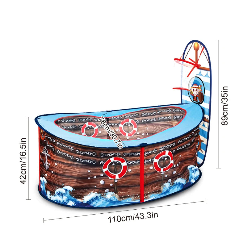 Children's Pirate Ship Play Tent - Colorful Foldable Outdoor Toy Castle