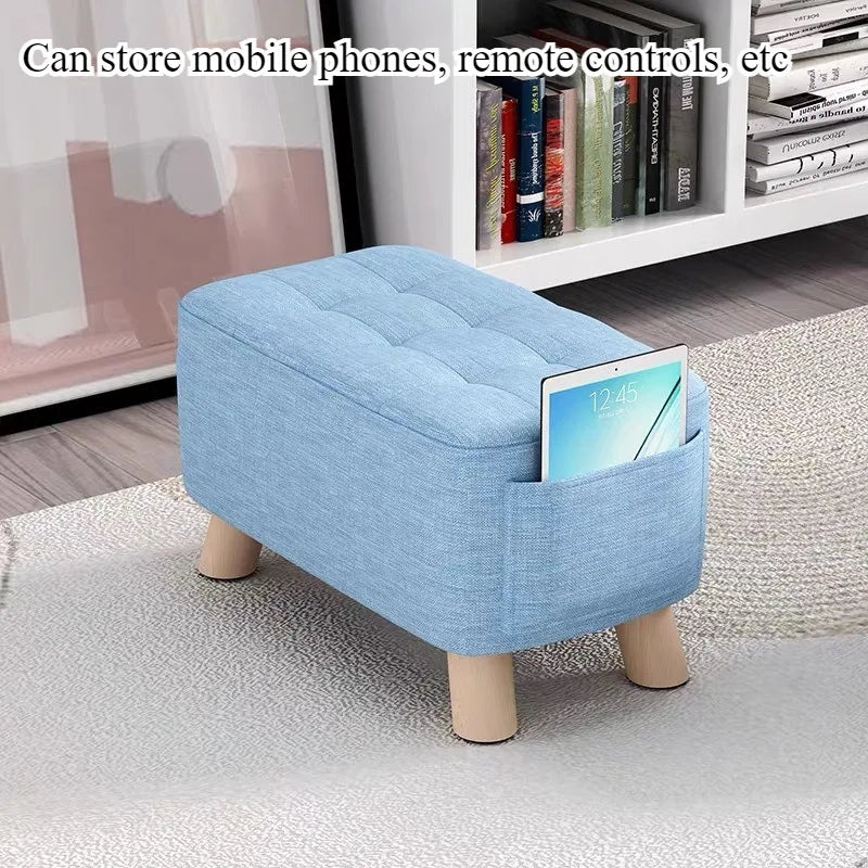 Wooden Fabric Stool for Home Shoe Changing, Footstool, Living Room Seat