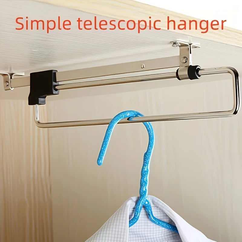Adjustable Pull-Out Clothes Storage Rod for Wardrobes Space-Saving Organizer
