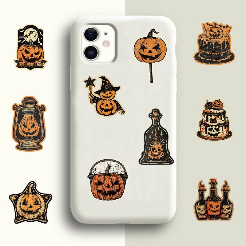 50/100PCS Halloween Stickers Terrifying Pumpkin Luggage Phone Laptop Wall Decor