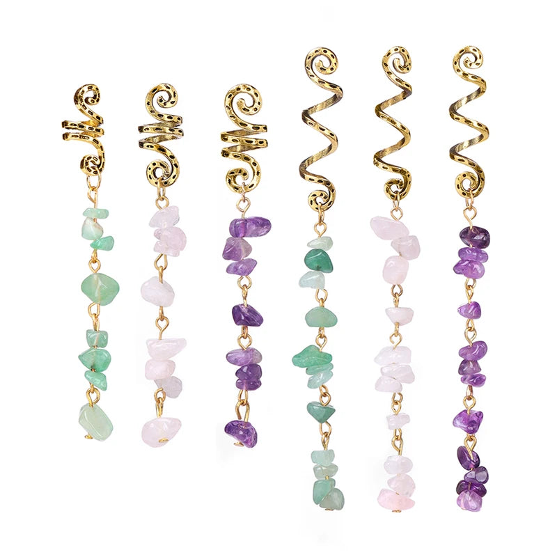 Natural Chip Stone Pendant Hair Accessories for Women Girls Spiral Hair Cuffs