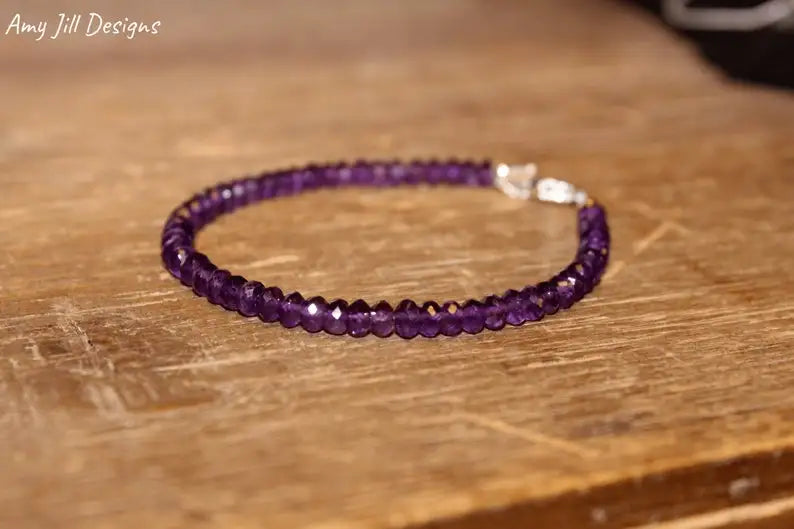 Amethyst Bracelet with Sterling Silver Beads - February Birthstone Jewelry