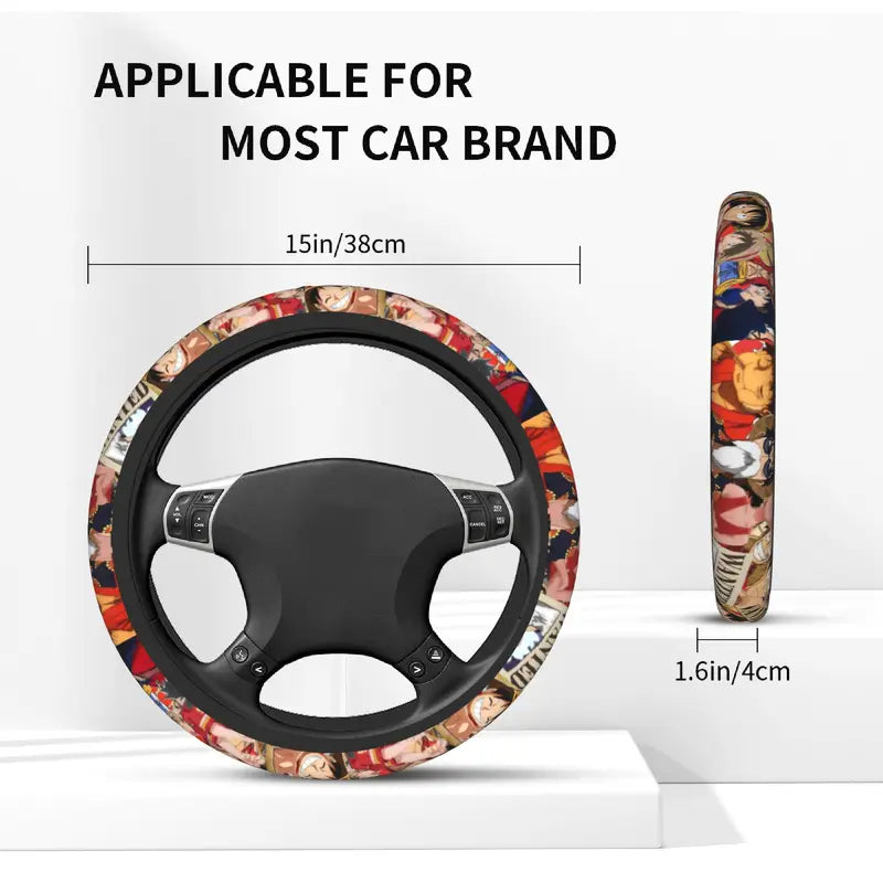 One Piece Car Steering Wheel Cover 37-38cm Soft Elastische Anime Protective Accessory