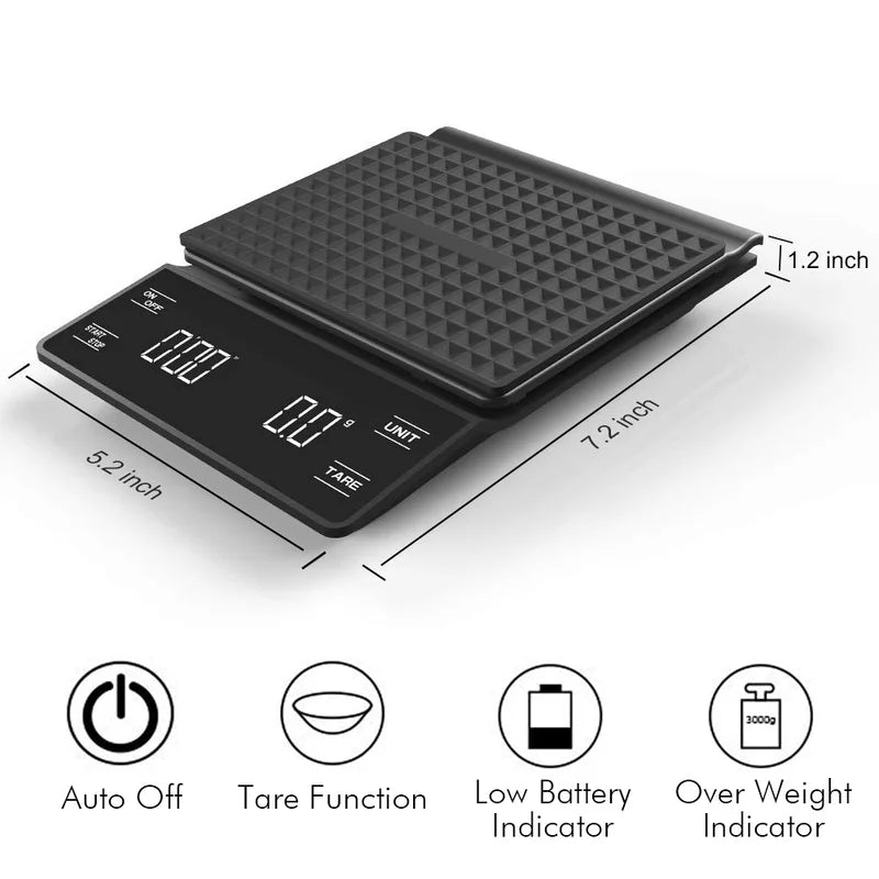Digital Coffee Scale High Precision Kitchen Weighing Scale 3kg/0.1g