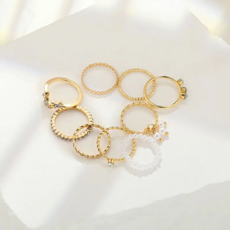 Bohemian Pearl Ring Set for Women - Vintage Gothic Rhinestone Jewelry Gift